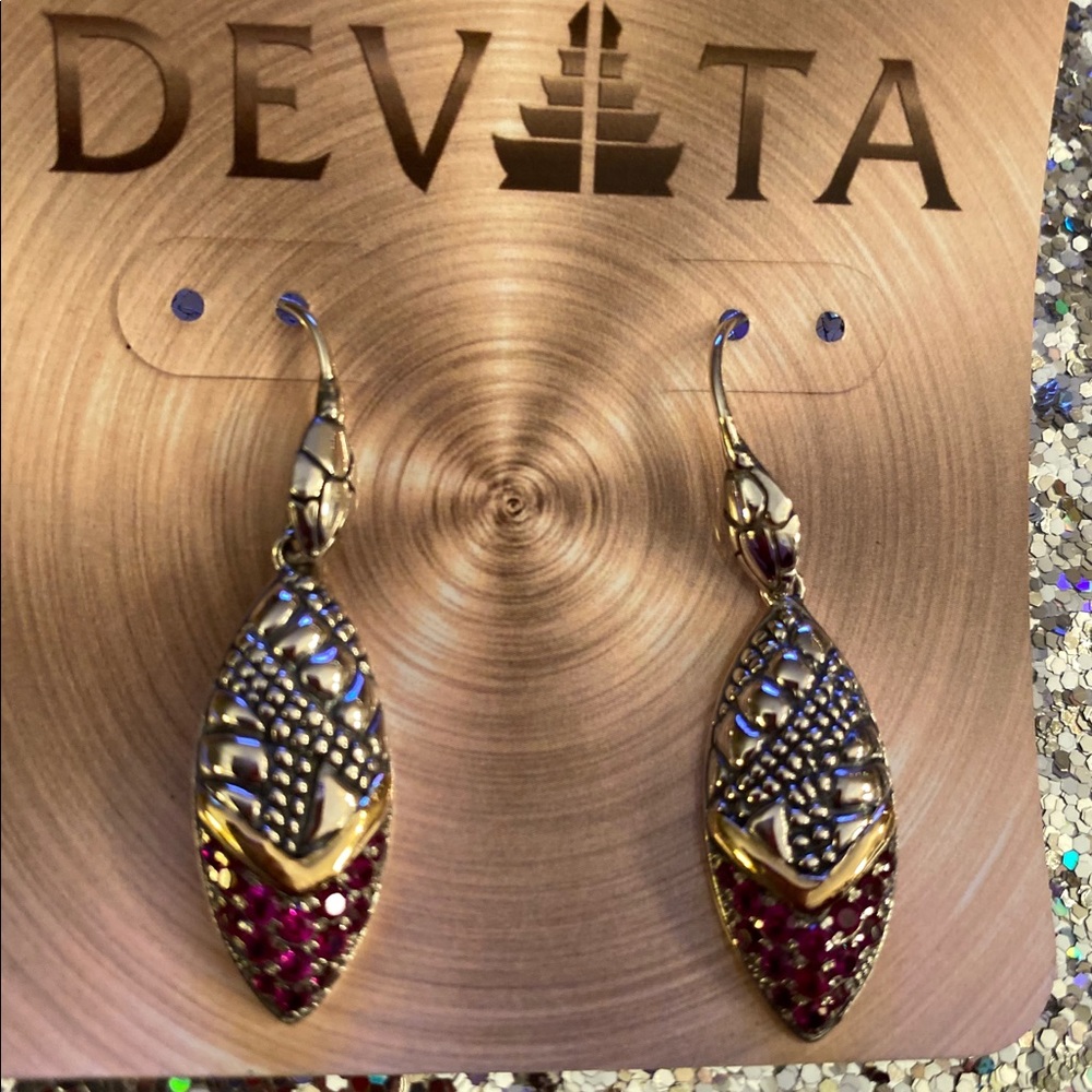 Devata sterling/18kt red crystal drop earrings